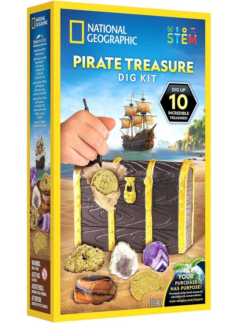 National Geographic Pirate Treasure Dig Kit – STEM Excavation Kit with 10 Hidden Treasures, Gold Doubloon Coins, Real Gemstones & Pyrite – Educational Archaeology Toy for Kids 8+ - Image 1