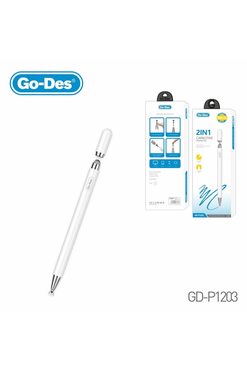 GO-DES 2-in-1 Universal Capacitive Stylus Pen Dual-Ended Magnetic Touchscreen Pencil with Extra Nib No Charging Required - Image 1
