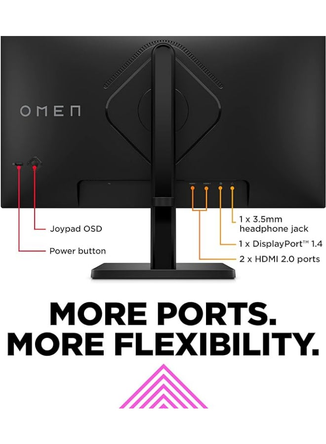 HP شاشة ألعاب OMEN 24، مقاس 23.8 بوصة، بدقة 1920 × 1080 (FHD)، IPS، مسطحة، 165 هرتز، 1 مللي ثانية، 300 شمعة في المتر المربع، FreeSync Premium، DisplayPort و2x HDMI 2.0، معتمدة من Eyesafe، 780D9AS - Image 4