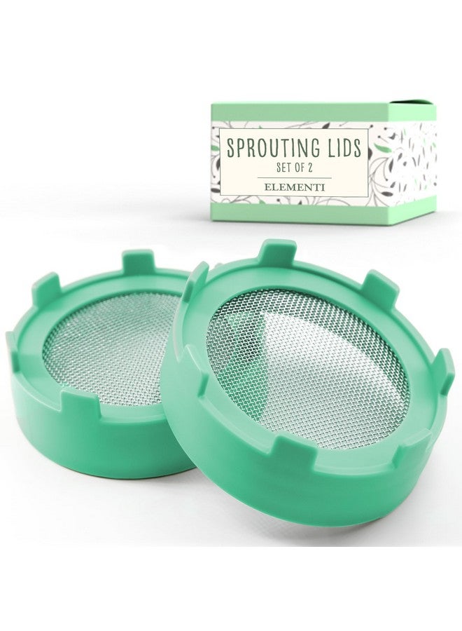 Elementi Sprouting Lids For Wide Mouth Mason Jars (Set Of 2), Sprouting Jar Kit For Organic Sprouts, Alfalfa & Mung Bean Sprouts Grow Kit, 316 Stainless Steel Mesh Screen Strainer Lid (Mint Green) - Image 1