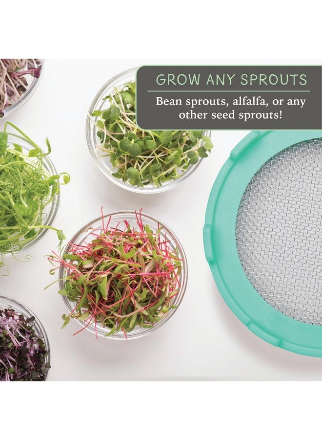 Elementi Sprouting Lids For Wide Mouth Mason Jars (Set Of 2), Sprouting Jar Kit For Organic Sprouts, Alfalfa & Mung Bean Sprouts Grow Kit, 316 Stainless Steel Mesh Screen Strainer Lid (Mint Green) - Image 4