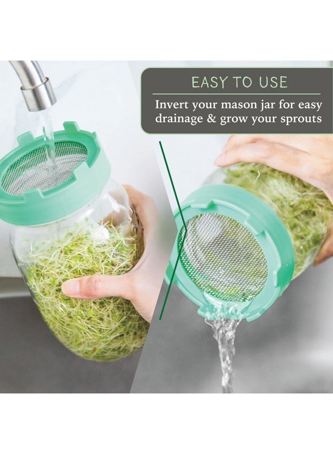Elementi Sprouting Lids For Wide Mouth Mason Jars (Set Of 2), Sprouting Jar Kit For Organic Sprouts, Alfalfa & Mung Bean Sprouts Grow Kit, 316 Stainless Steel Mesh Screen Strainer Lid (Mint Green) - Image 5