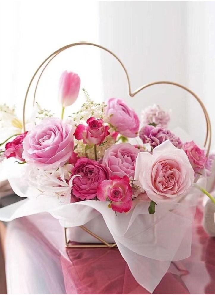 Kutis Portable Handmade Hollow Heart Shaped Metal Floral Use Flower Basket Shelf Golden 34 x 12 x 36 Centimeter  - Image 2