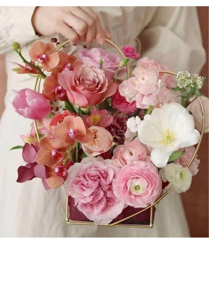 Kutis Portable Handmade Hollow Heart Shaped Metal Floral Use Flower Basket Shelf Golden 34 x 12 x 36 Centimeter  - Image 3