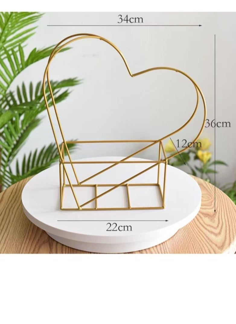 Kutis Portable Handmade Hollow Heart Shaped Metal Floral Use Flower Basket Shelf Golden 34 x 12 x 36 Centimeter  - Image 4