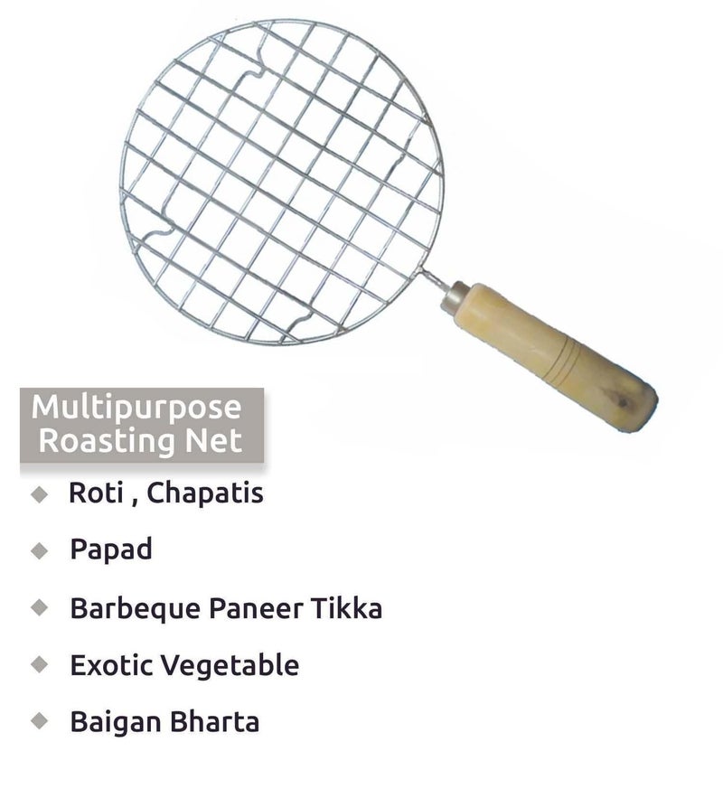 Steelish Steelish Stainless Steel Round Papad Jali Roast | Cooking Grill Jali | Chapati Toast Grill | Barbeque Jali Roaster | Multi-Functional Steel Wire Roaster with Wooden Handle (Round) - Image 3