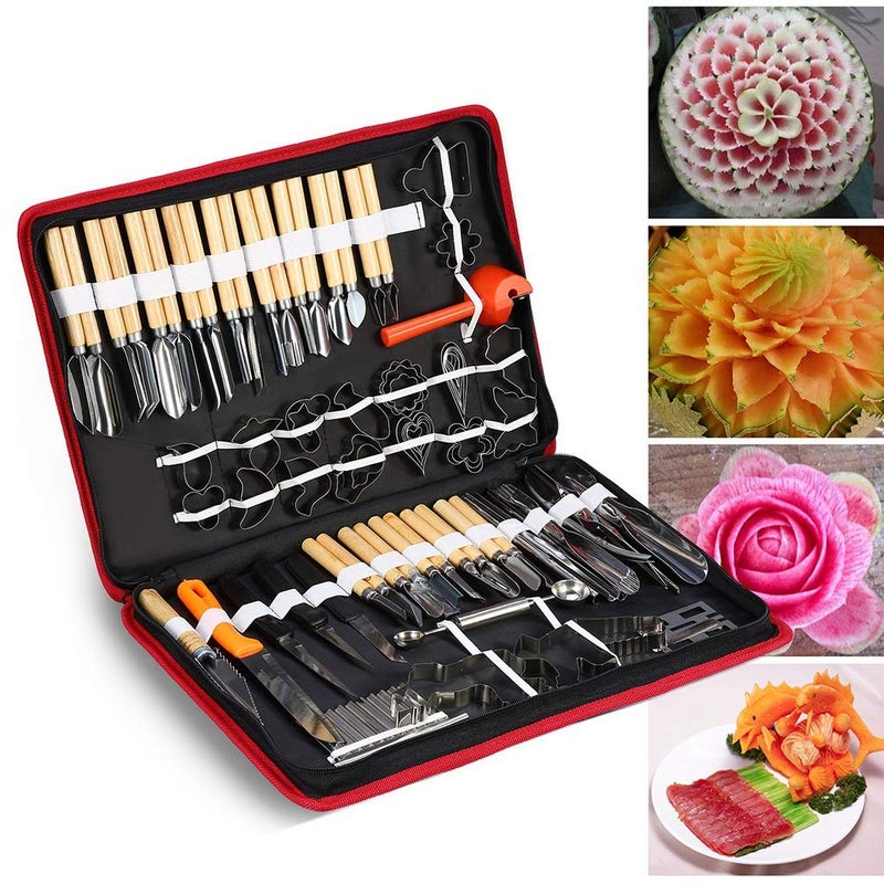 Yosoo 80PCS/Set Culinary Carving Tool Kit,Chrome steel Culinary Carving Peeling Tools Kit,for Fruit Vegetable Garnishing Carving Slicing including Carry Bag Halloween Pumpkin Carving Kit - Image 1