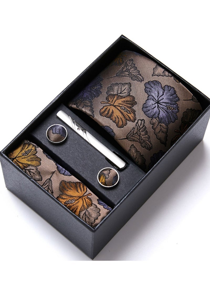 Men's Jacquard Set with Pocket Square, Cufflinks & Tie Clip - Formal Tie with Handkerchief in Gift Box for Business, Wedding, Office, Parties & Corporate Gifting - Image 1