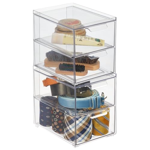 mDesign Stackable Storage Containers Box with 2 PullOut Drawers Stacking Plastic Drawer Bins for Closet Organization Linen Coat Bedroom or Entryway Closets Lumiere Collection 2 Pack Clear - Image 1