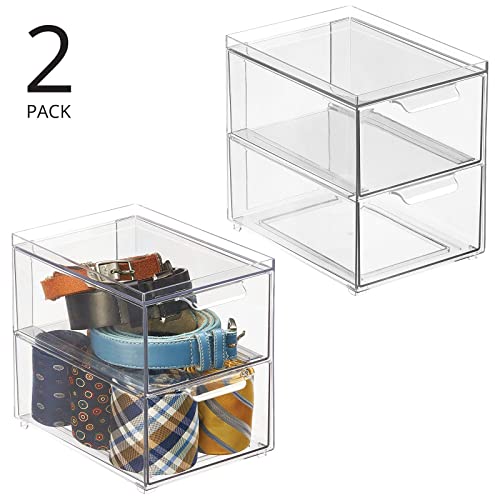 mDesign Stackable Storage Containers Box with 2 PullOut Drawers Stacking Plastic Drawer Bins for Closet Organization Linen Coat Bedroom or Entryway Closets Lumiere Collection 2 Pack Clear - Image 3