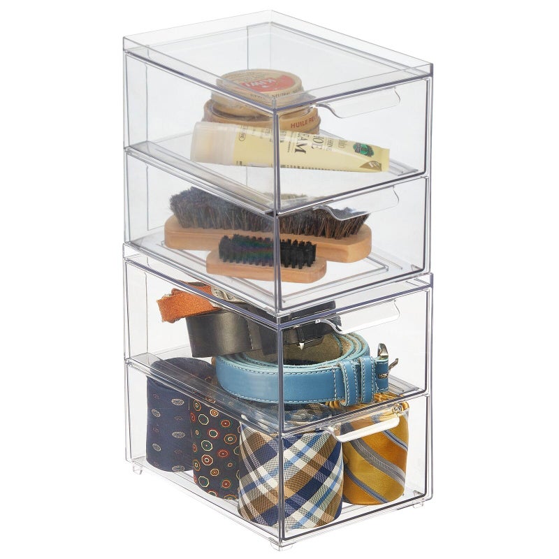 mDesign Stackable Storage Containers Box with 2 PullOut Drawers Stacking Plastic Drawer Bins for Closet Organization Linen Coat Bedroom or Entryway Closets Lumiere Collection 2 Pack Clear - Image 2