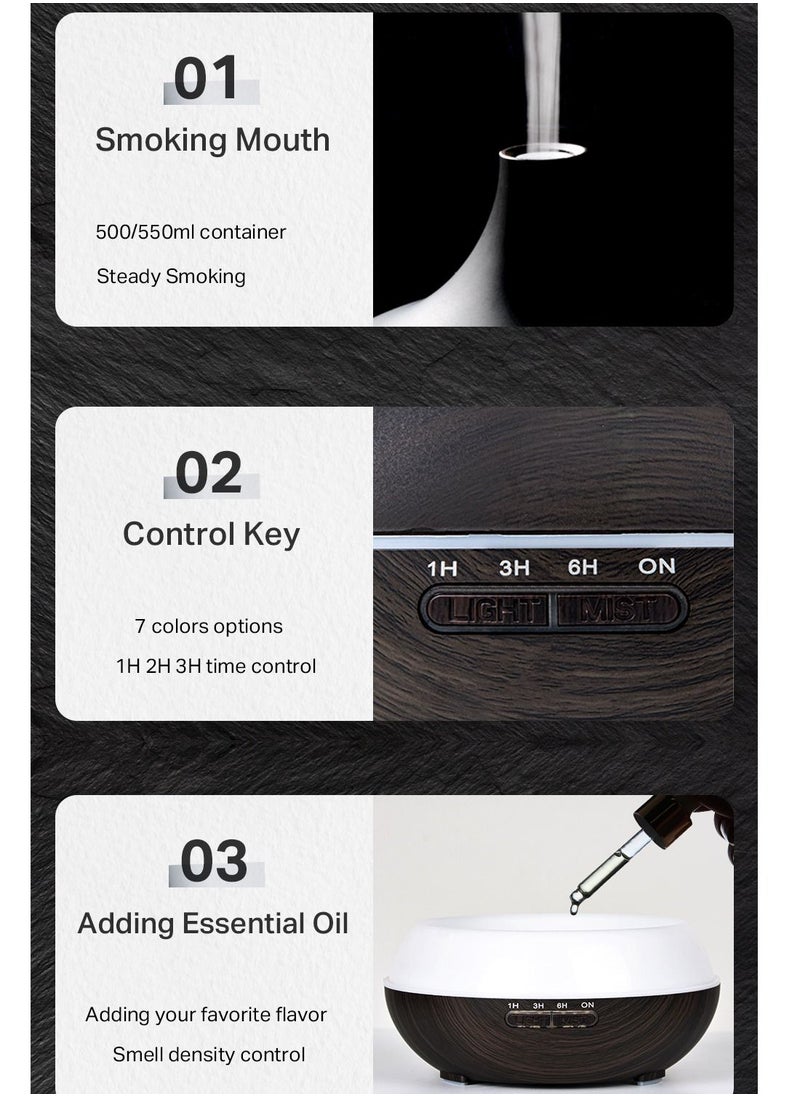 Mi VAZA - 500ML Aromatherapy Essential Oil Diffuser Wood Grain Remote Control Ultrasonic Air Humidifier Cool with 7 Color LED Light - Image 1