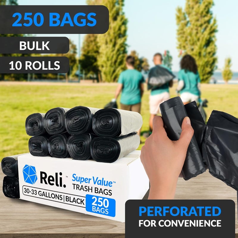 Reli. . 30-33 Gallon Trash Bags Heavy Duty | 250 Count Bulk | Black Large Trash Bags 30+, 32 Gallon | Made in USA - Image 3