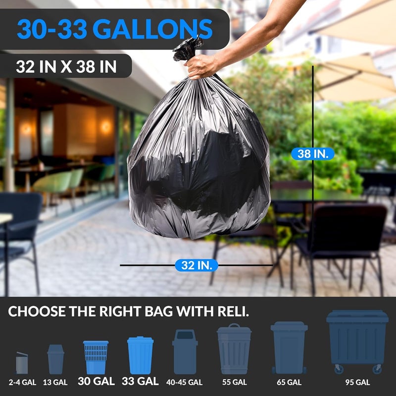 Reli. . 30-33 Gallon Trash Bags Heavy Duty | 250 Count Bulk | Black Large Trash Bags 30+, 32 Gallon | Made in USA - Image 2