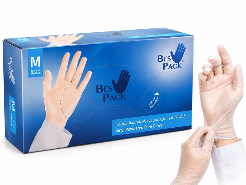 Disposable vinyl gloves, safe, flexible, and powder-free, size M, 80 gloves