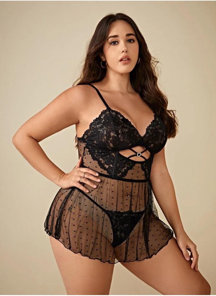 Generic - big size  Short babydoll lingerie, black playsuits, elegant women’s nightgown from Four H, code 300 - Image 1