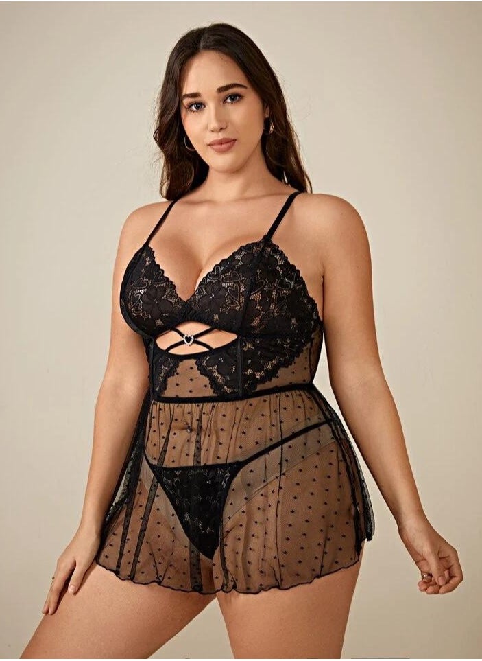 Generic - big size  Short babydoll lingerie, black playsuits, elegant women’s nightgown from Four H, code 300 - Image 1