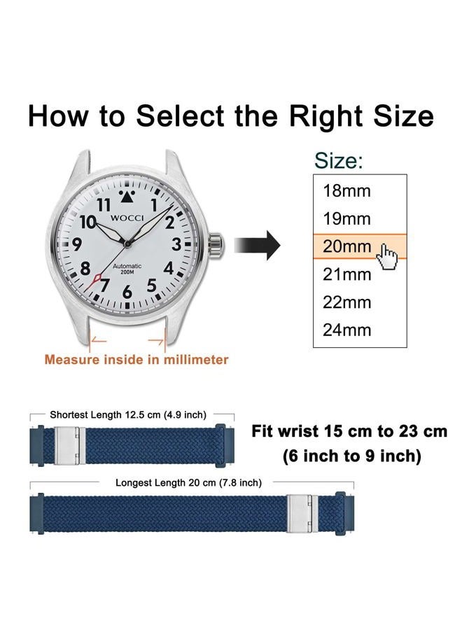 WOCCI 18mm Braided Nylon Watch Band for Men and Women, Quick Release, Silver Stainless Steel Buckle (Blue)  - Image 4