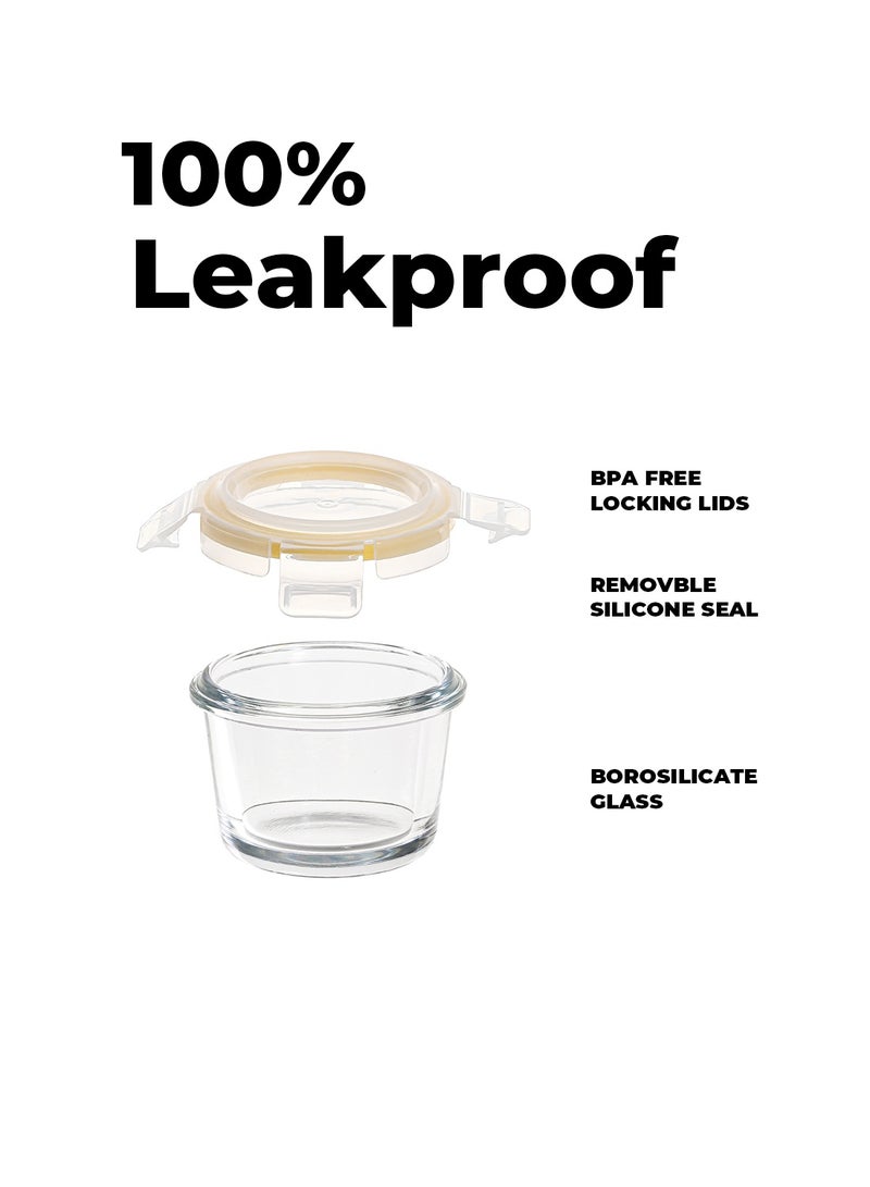 ايست من نون عبوة 3 قطع من حاويات الطعام الزجاجية البوروسيليكات صغيرة الحجم للأطفال مع أغطية محكمة، شكل دائري لتحضير الوجبات، وجبات خفيفة للأطفال، صلصات، آمنة في غسالة الصحون والميكروويف، صفراء، 130 مل - Image 5
