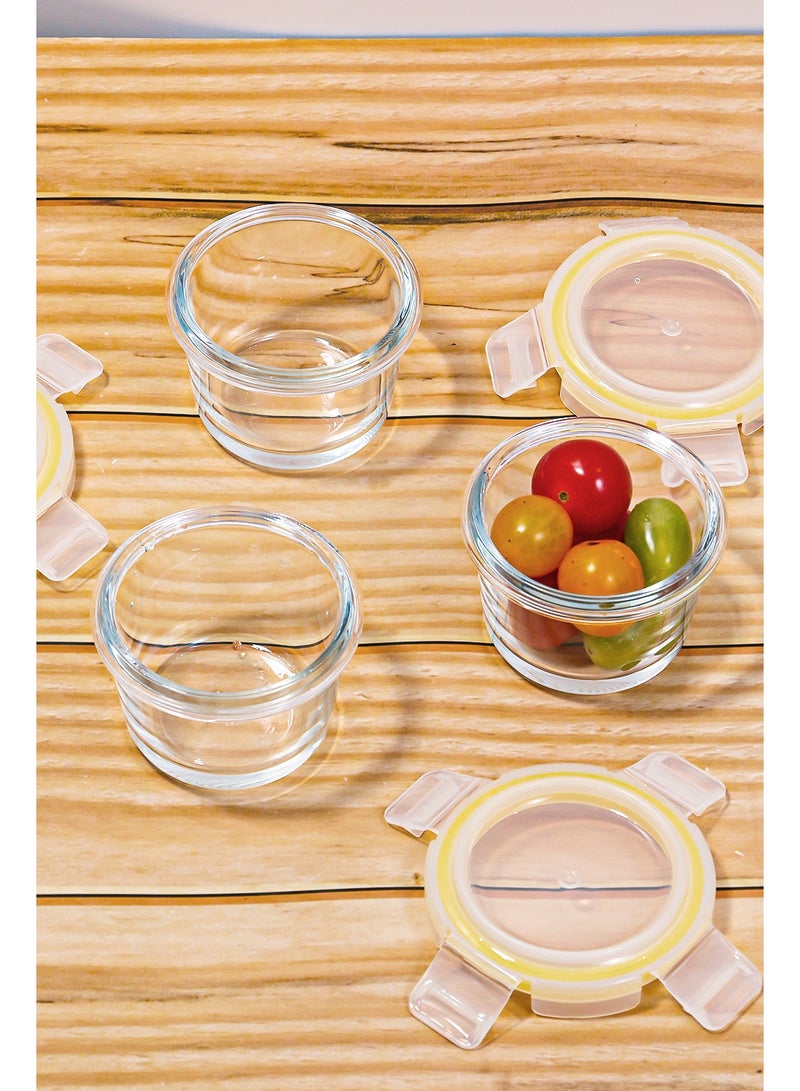 ايست من نون عبوة 3 قطع من حاويات الطعام الزجاجية البوروسيليكات صغيرة الحجم للأطفال مع أغطية محكمة، شكل دائري لتحضير الوجبات، وجبات خفيفة للأطفال، صلصات، آمنة في غسالة الصحون والميكروويف، صفراء، 130 مل - Image 3