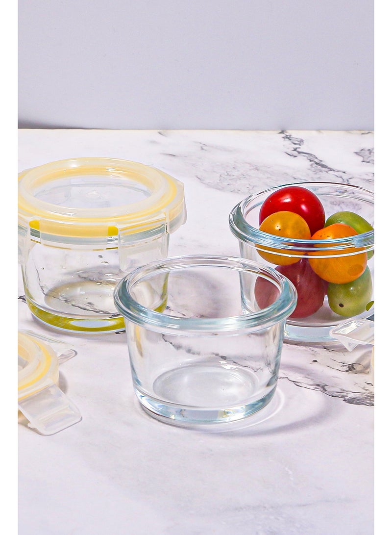 ايست من نون عبوة 3 قطع من حاويات الطعام الزجاجية البوروسيليكات صغيرة الحجم للأطفال مع أغطية محكمة، شكل دائري لتحضير الوجبات، وجبات خفيفة للأطفال، صلصات، آمنة في غسالة الصحون والميكروويف، صفراء، 130 مل - Image 4