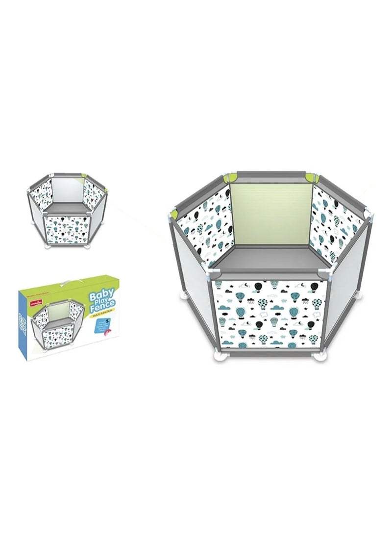 واي نوت قفص لعب للأطفال قابل للطي بشكل سداسي – مساحة لعب آمنة مع قماش أكسفورد وشبك تهوية – مناسب للاستخدام الداخلي والخارجي – رمادي – 100 × 100 × 59 سم - Image 1