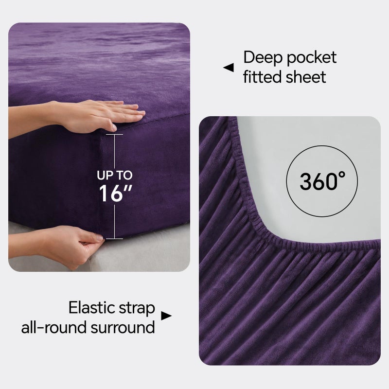 Bedelite Flannel Sheets Twin Size Purple - Super Soft Fleece Sheets Set Fluffy Extra Plush  3 Piece(Include Fitted Sheet  Flat Sheet  1 Pillowcase) - Image 4
