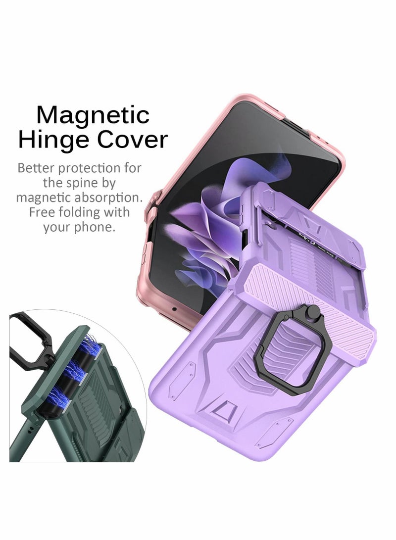 سيوسي جراب هاتف قابل للطي لهاتف Samsung Z Flip 3 ، مع غطاء عدسة منزلق بحامل حلقي ، متوافق مع Galaxy 3 5G (2021) مقاوم للصدمات (أسود) - Image 5