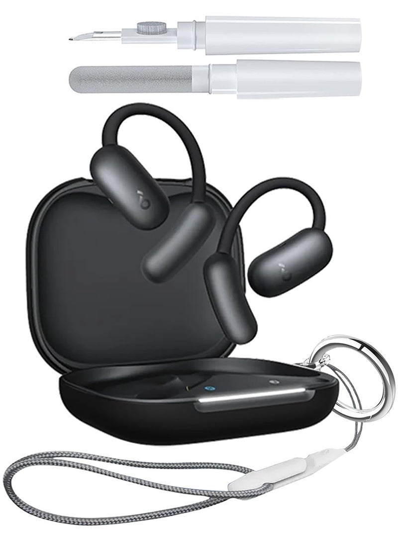 for Anker Soundcore AeroFit 2 Case, Soft Silicone Cover, with Carabiner Lanyard Cleaning Kit, Black  - Image 1