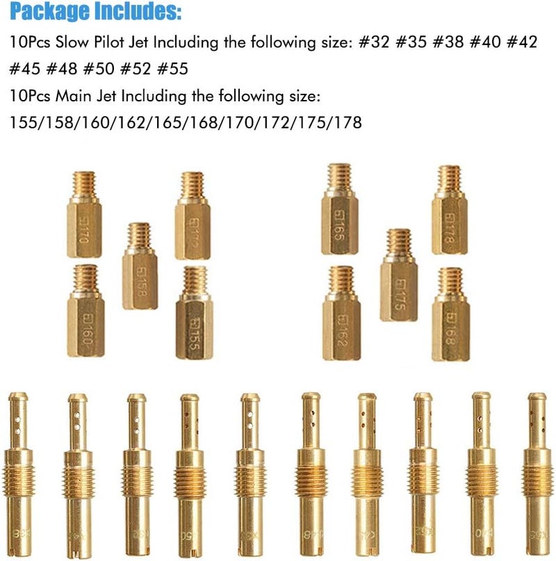 Apeixoto 20 Pcs Carburetor Jets Kit with Main and Slow Jets for Keihin OKO KOSO PE PWK Carburetors - Image 3