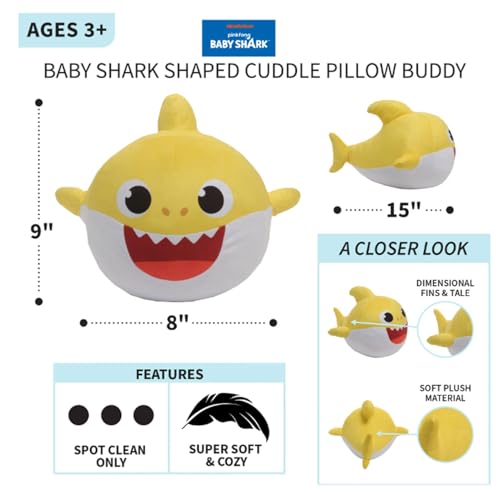 Nickelodeon Baby Shark Kids Plush Cuddle and Decorative Pillow Buddy Yellow 15 Tall - Image 5