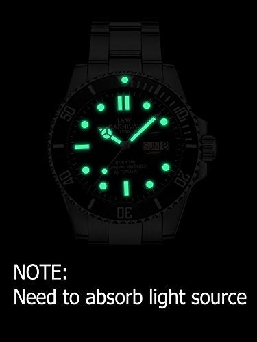 Carnival Mens Rotating Bezel Automatic Machine Stainless Steel Sapphire Glass Waterproof Black Watch (Black dial) - Image 3