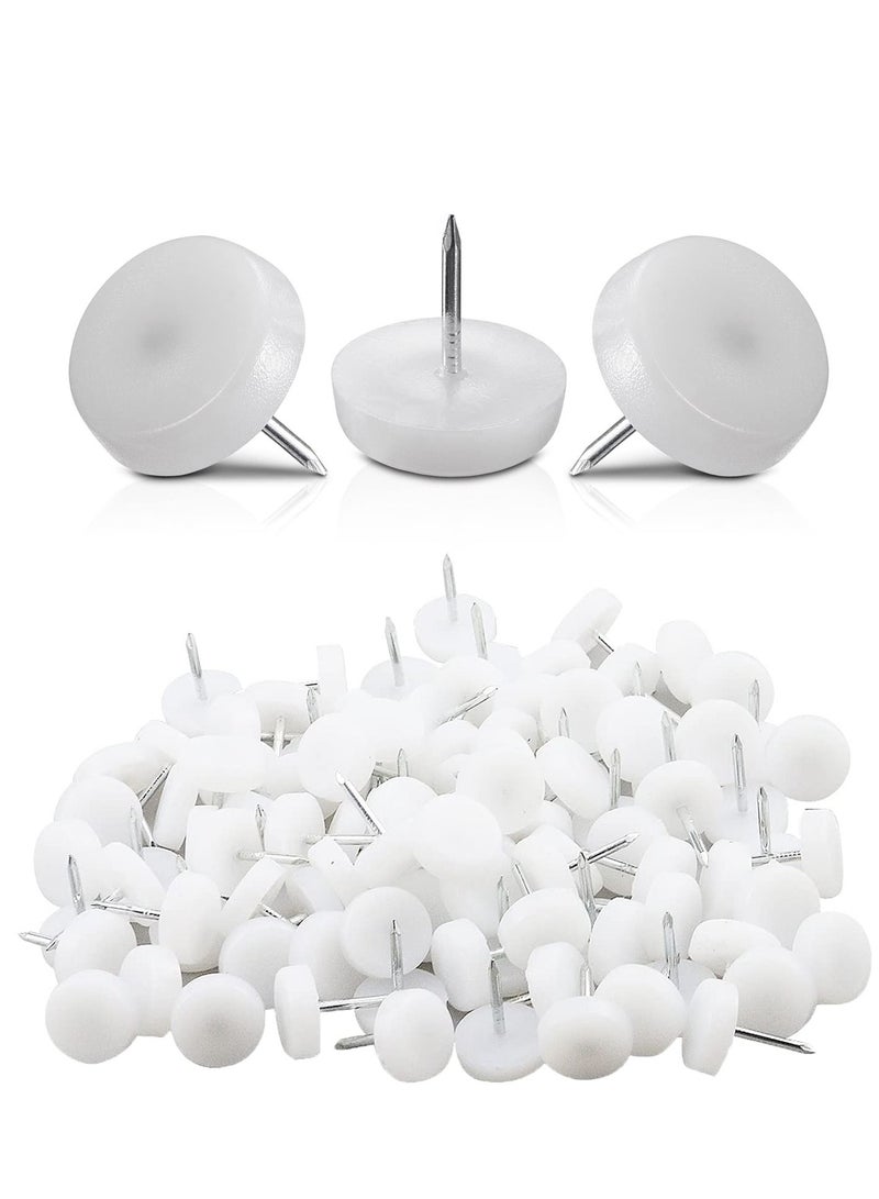 SYOSI 300 Pcs Nail in Furniture Sliders, 18mm Furniture Glides for Hardwood Floors, Chair Leg Floor Protectors Nail Furniture Nylon Sliders for Chairs Sofa Table, White - Image 1