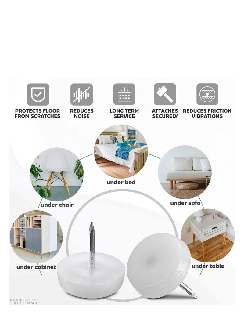 SYOSI 300 Pcs Nail in Furniture Sliders, 18mm Furniture Glides for Hardwood Floors, Chair Leg Floor Protectors Nail Furniture Nylon Sliders for Chairs Sofa Table, White - Image 3