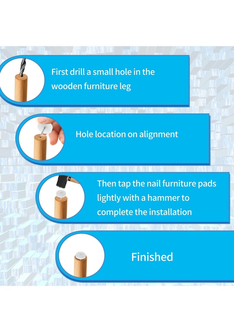 SYOSI 300 Pcs Nail in Furniture Sliders, 18mm Furniture Glides for Hardwood Floors, Chair Leg Floor Protectors Nail Furniture Nylon Sliders for Chairs Sofa Table, White - Image 4