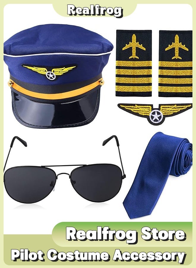 الضفدع الحقيقي قبعة كابتن البحارة مع شارة نظارات شمسية طيار للبالغين والمراهقين، لوازم تنكرية لحفلات الهالوين، زي طيار - Image 1