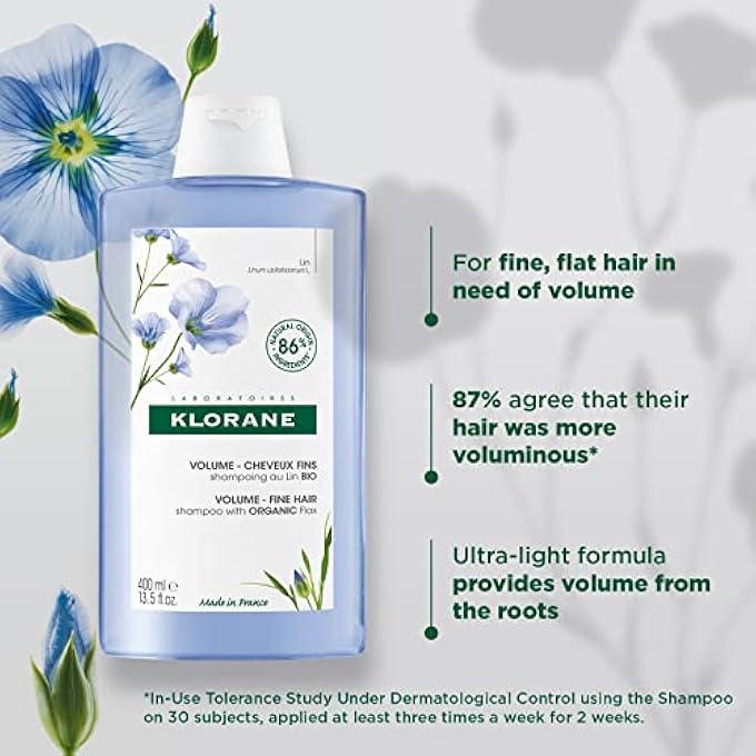 Klorane VOLUME - FINE HAIR SHAMPOO WITH ORGANIC FLAX 400ML - Image 2