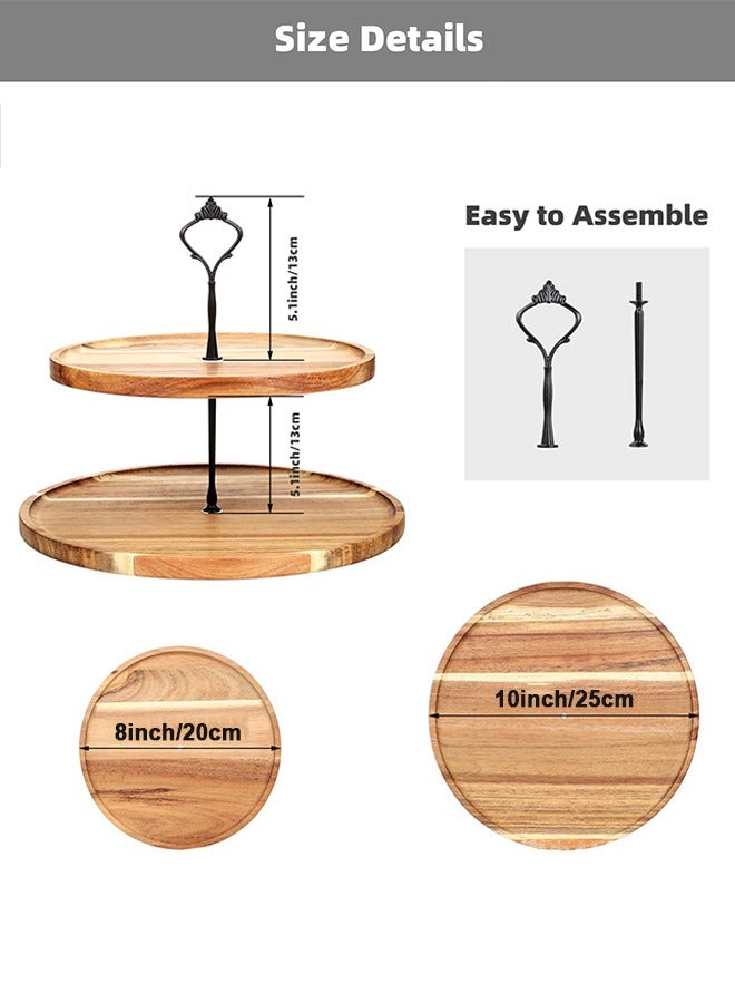 2Tier Wooden Cake Display Stand and Round Fruit Plate  Brown，25cm  - Image 3