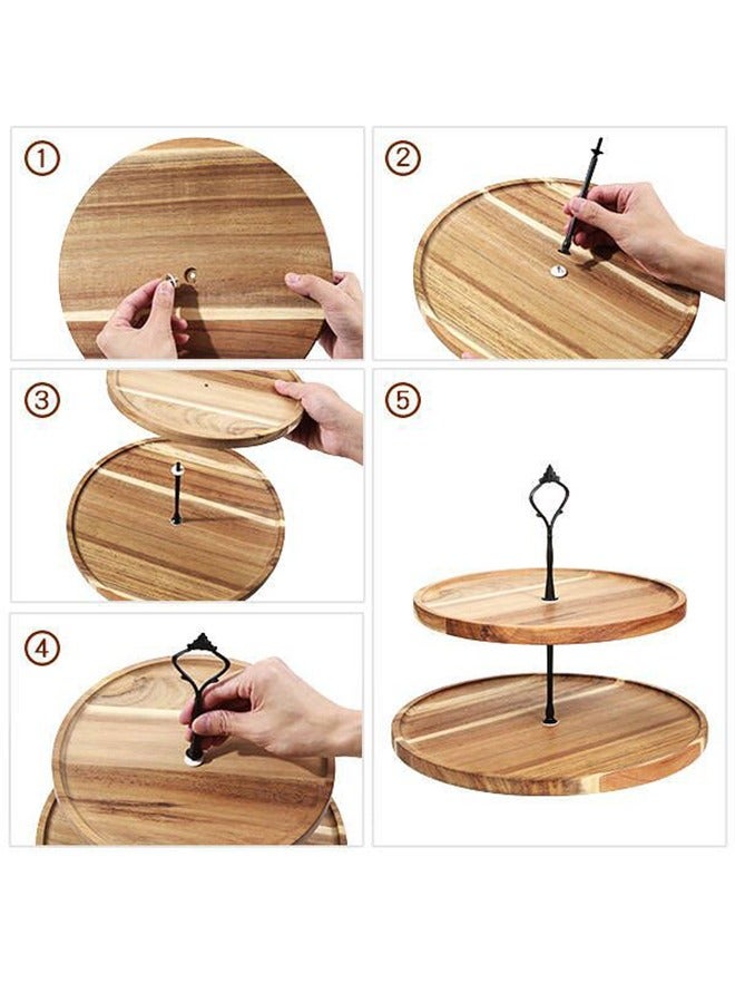 2Tier Wooden Cake Display Stand and Round Fruit Plate  Brown，25cm