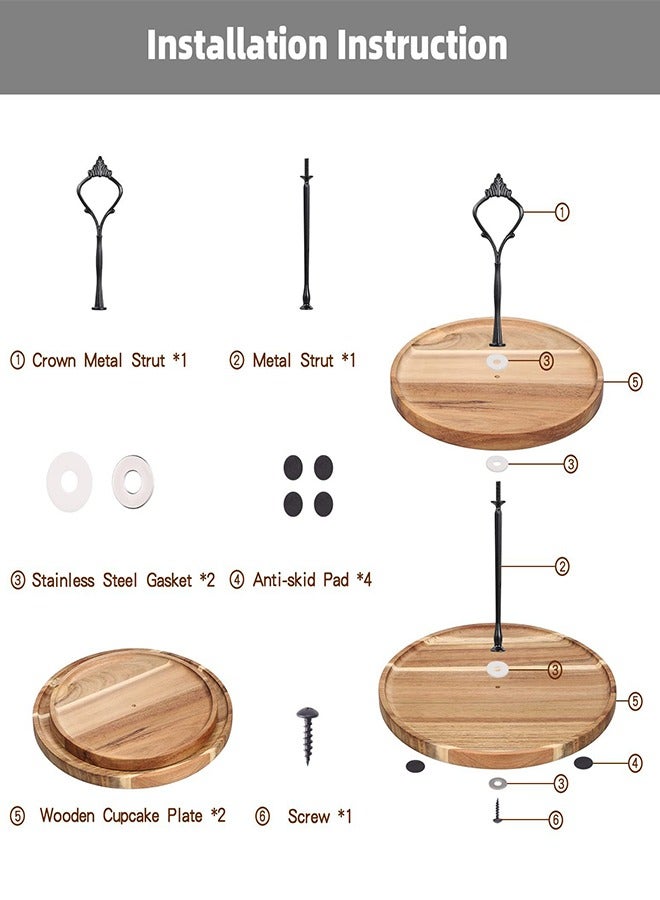 2Tier Wooden Cake Display Stand and Round Fruit Plate  Brown，25cm  - Image 5