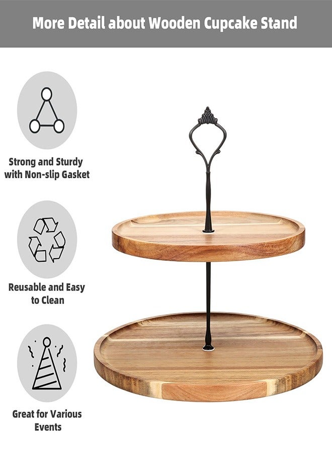 2Tier Wooden Cake Display Stand and Round Fruit Plate  Brown，25cm  - Image 4