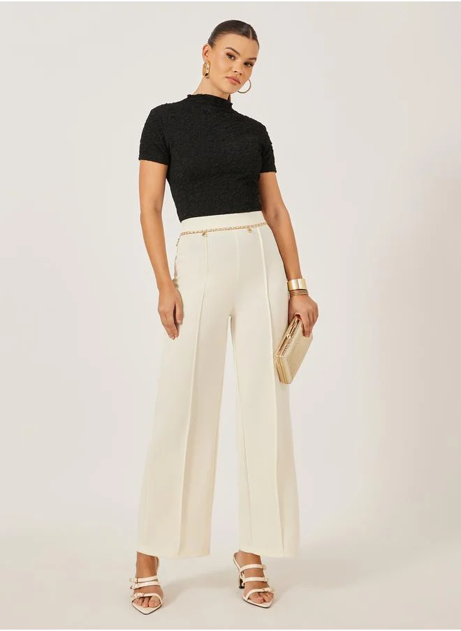 Styli Styli Flared Knitted Pants with Pintuck Detail