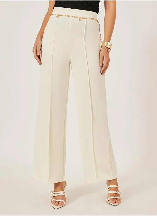 Styli Styli Flared Knitted Pants with Pintuck Detail