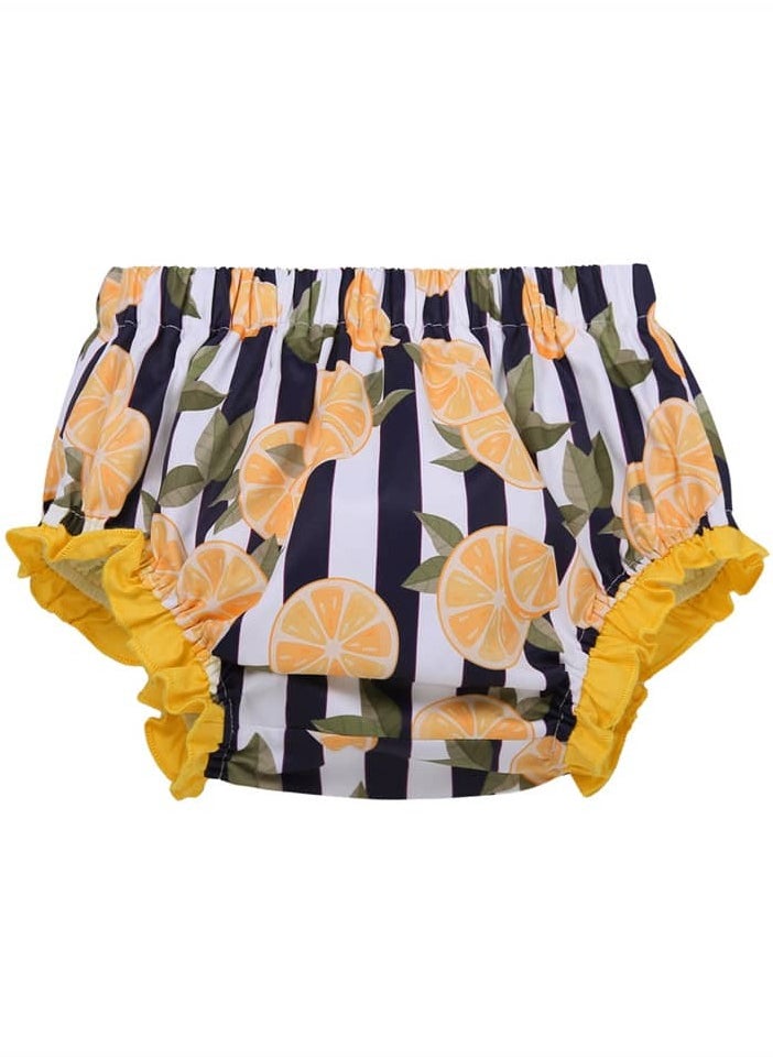Generic - Little Girl Spanish Dress Set Casual Elegant Citrus Print Fluffy Sleeves and Back Zipper 3x1 Dress (Dress,Shorts,Hairband) - Image 1