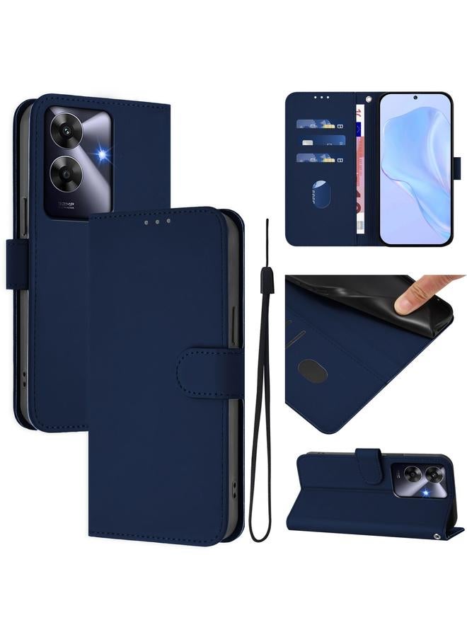 اس-توب جراب هاتف Realme C63 Global Skin Feel Solid Color Leather Case مع حبل تعليق - Image 1
