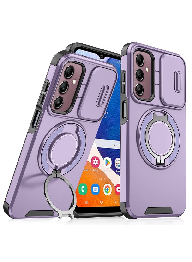 جولدن ماسك لهاتف سامسونج جالاكسي اية 14/ اية 14 5جى (Samsung Galaxy A14/A14 5G) جراب هاتف مزودة بحلقة ممعدنيه لحامل الهاتف وسليد لحماية الكاميرا - (بنفسجى)