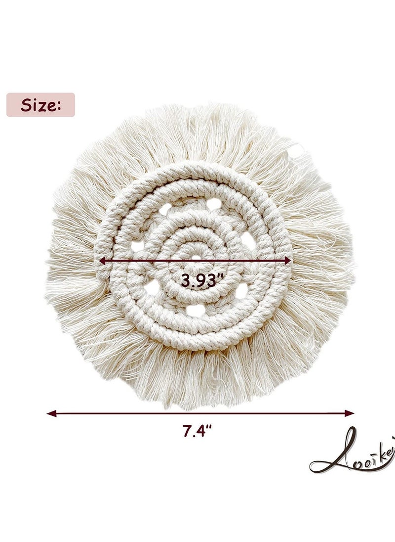 Generic - Handmade Bohemian Coasters with Tassels for Drinks, Absorbent Woven Heat Protection Mats, Perfect for Home and Office Coffee Tables, Aromatherapy Decor (Cream, Set of 2) - Image 1