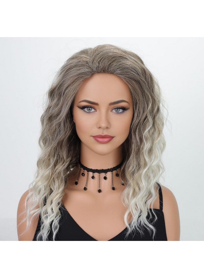 Fencca Ash Blonde Wave Curly Wigs for Women Layered Medium Length Blonde Curly Wig Synthetic Free Part Fluffy Wig Easy Wear To Go Hair Replacement Wig 18 inch Mix Color Wig - Image 1