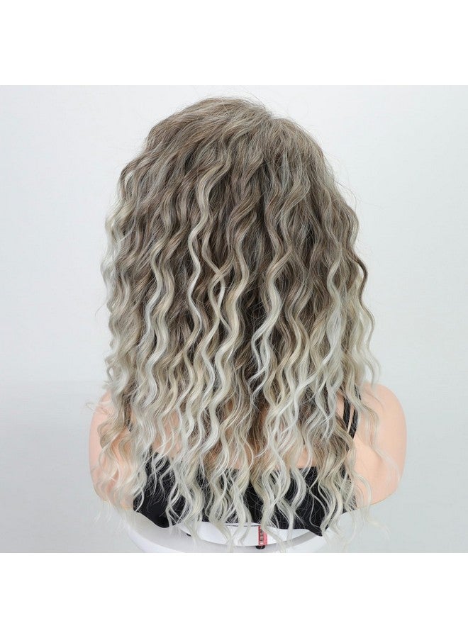 Fencca Ash Blonde Wave Curly Wigs for Women Layered Medium Length Blonde Curly Wig Synthetic Free Part Fluffy Wig Easy Wear To Go Hair Replacement Wig 18 inch Mix Color Wig - Image 4