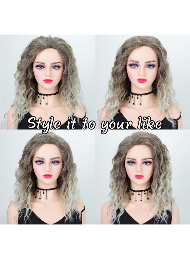 Fencca Ash Blonde Wave Curly Wigs for Women Layered Medium Length Blonde Curly Wig Synthetic Free Part Fluffy Wig Easy Wear To Go Hair Replacement Wig 18 inch Mix Color Wig - Image 5